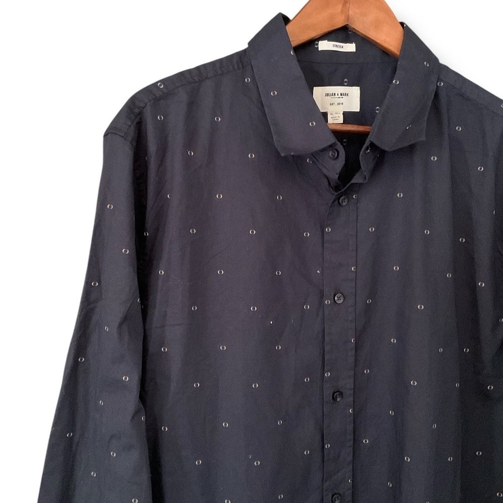 Julian & Mark Navy Blue Geometric Print Button Up Long Sleeve Shirt Size XL Tall